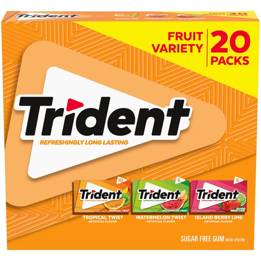 Trident Fruit Variety Pack Sugar Free Gum (14 per pk. 20 pk.) - Bulk Candy - Trident