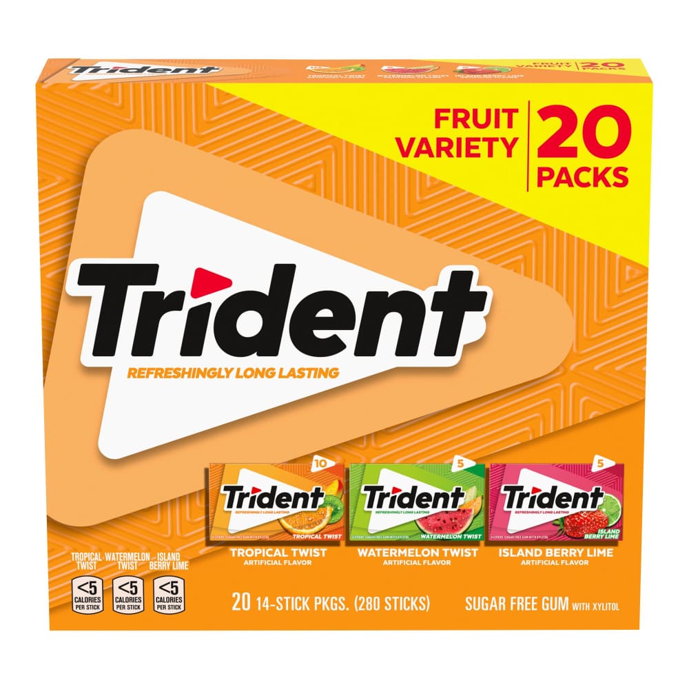 Trident Fruit Variety Pack Sugar-Free Gum 20 pk. - Home/Grocery Household & Pet/Canned & Packaged Food/Candy Gum & Mints/ - Trident