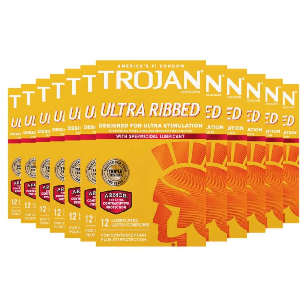 Trojan Ultra Ribbed Condoms With Spermicidal Lubricant - 12 Ct/ea - 12 Pack - TROJAN