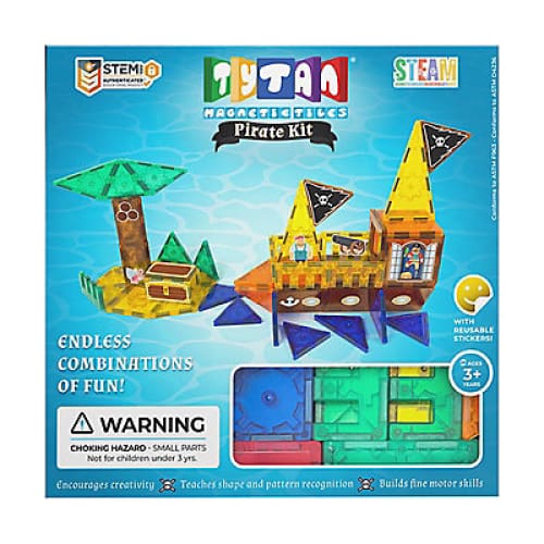 Tytan 60-Pc. Magnetic Tiles Pirate Ship and Island Building Blocks Set - Home/Toys/Shop Toys Your Way/Shop by Age/Ages to 3/ - Tytan Toys