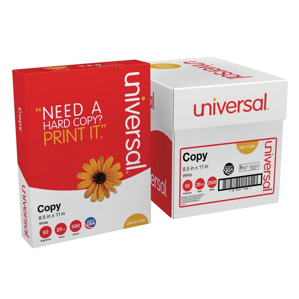 Universal Copy Paper 20 lb 92 Bright 8.5 x 11†5 Reams (Half-Case) - Copy & Multipurpose Paper - Universal