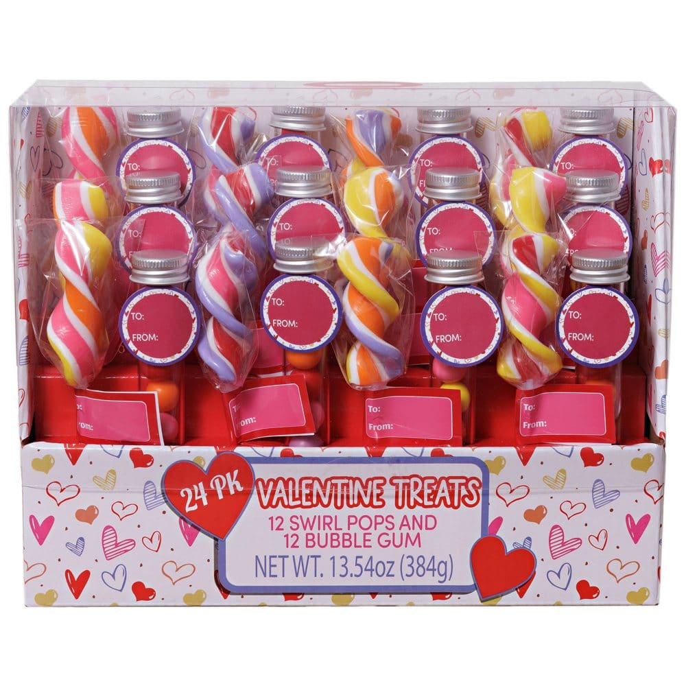 Valentine Swirl Pops and Gumball Tubes 24 pack - Gifts Under $15 - ShelHealth