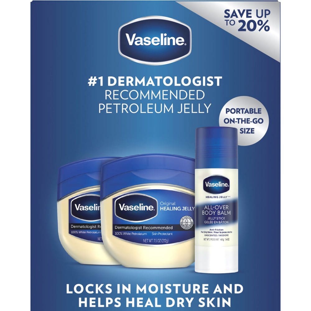 Vaseline Original Healing Jelly & All-Over Body Balm Bundle (7.5 oz. 2 pk. + 1.4 oz. Stick) - Bath & Body - Vaseline
