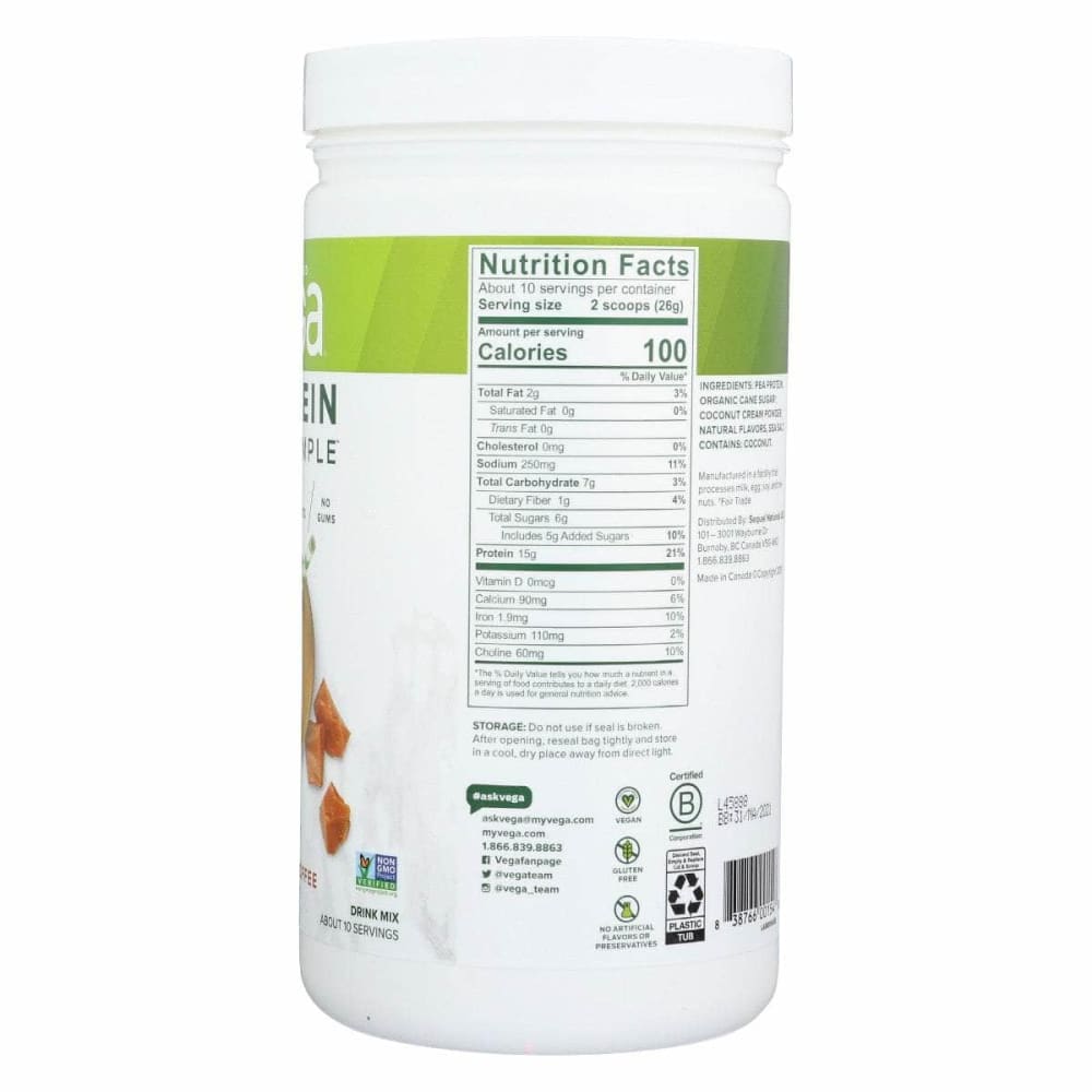 VEGA Vitamins & Supplements > Protein Supplements & Meal Replacements VEGA Made Smpl Prtn Crml Toffe, 9.1 oz