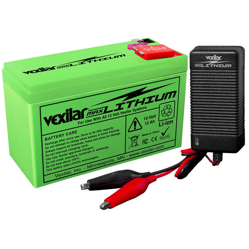 Vexilar 12V - 12 AH MAX Lithium Battery w/ V-420L Rapid Charger - Camping | Portable Power,Marine Navigation & Instruments | Ice Flashers -