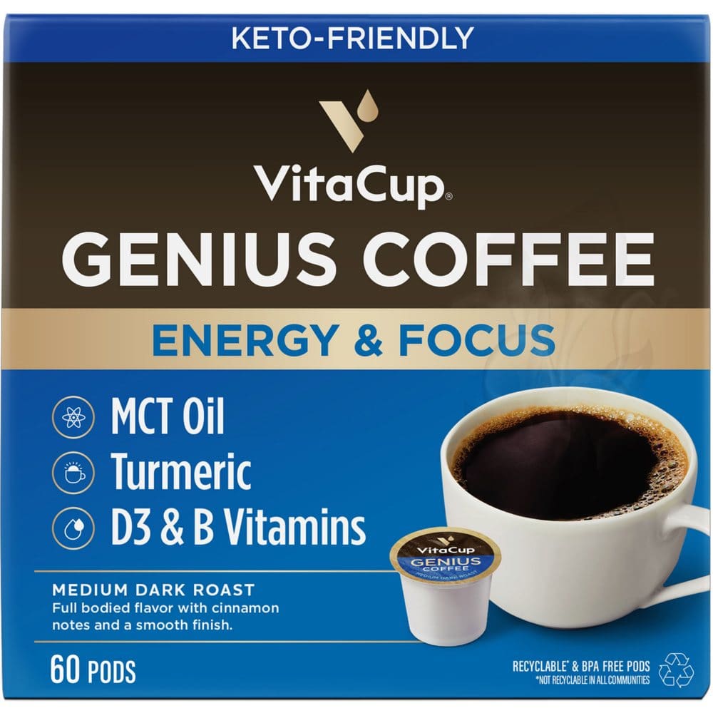 VitaCup Medium-Dark Roast Single Serve Coffee Pods Genius Blend (60 ct.) - K-Cups & Single Serve Coffee - VitaCup