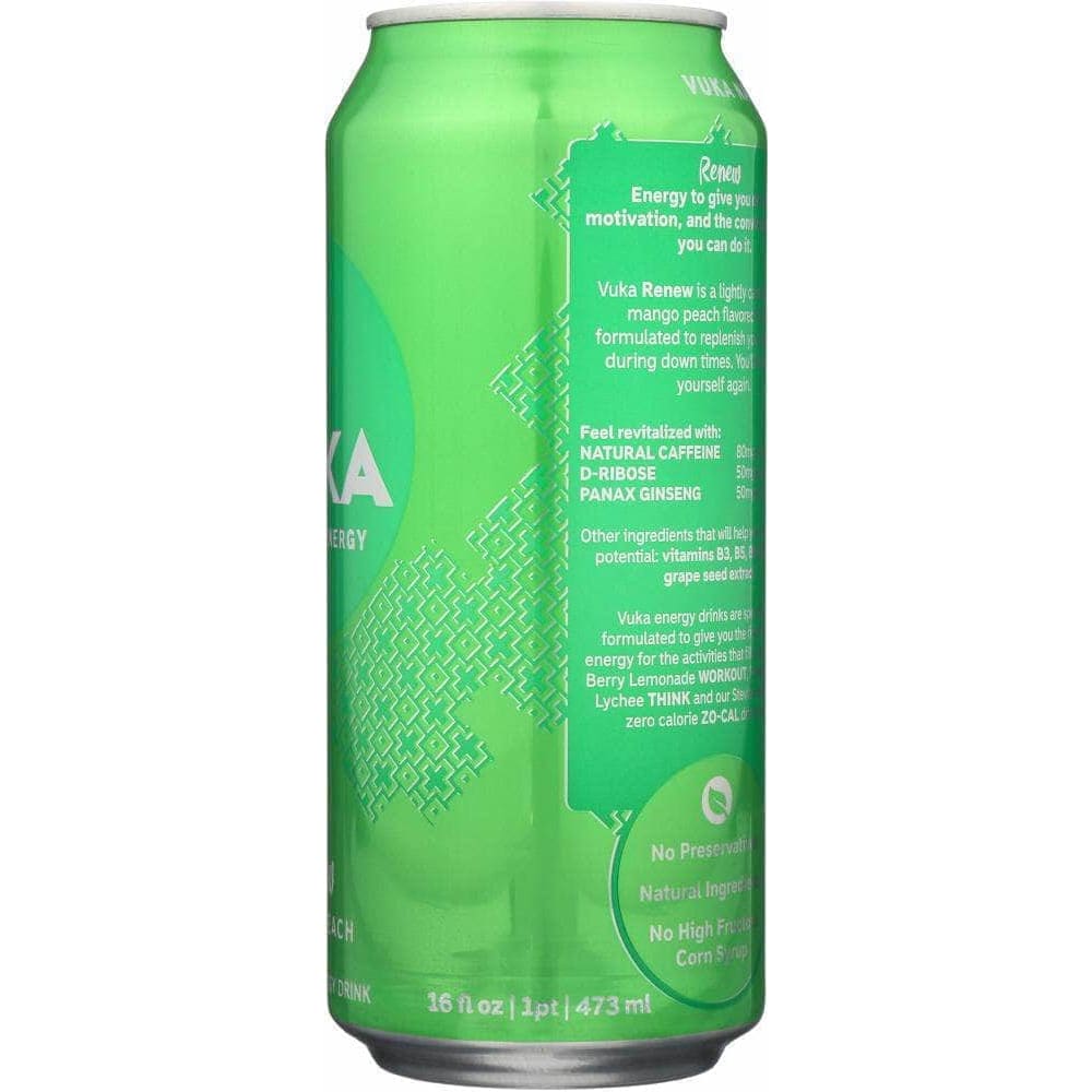 Vuka Vuka Energy Drink Renew Mango Peach, 16 oz