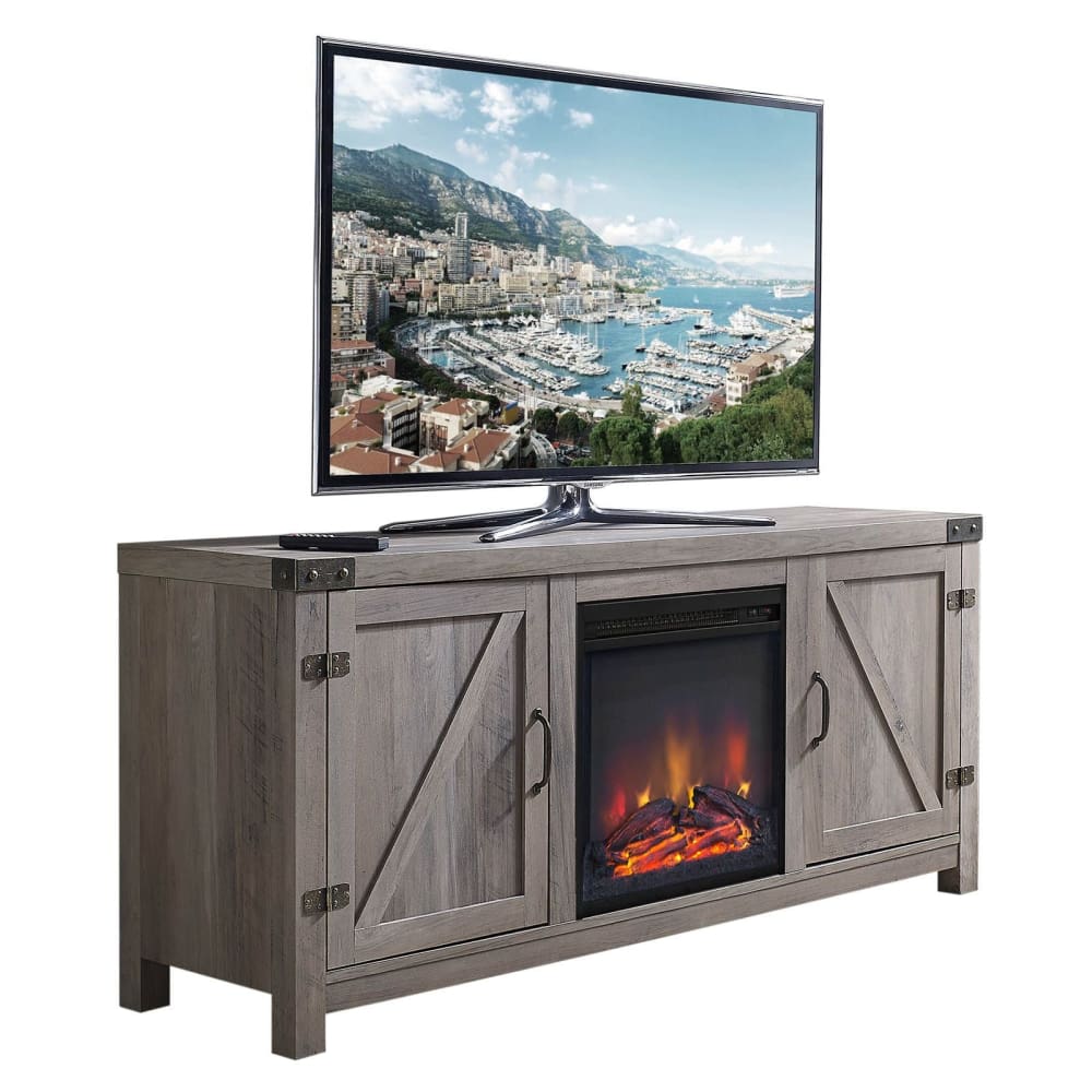 W. Trends 58 Farmhouse Barn Door Fireplace TV Stand for Most TV’s up to 65 - Grey Wash - W. Trends