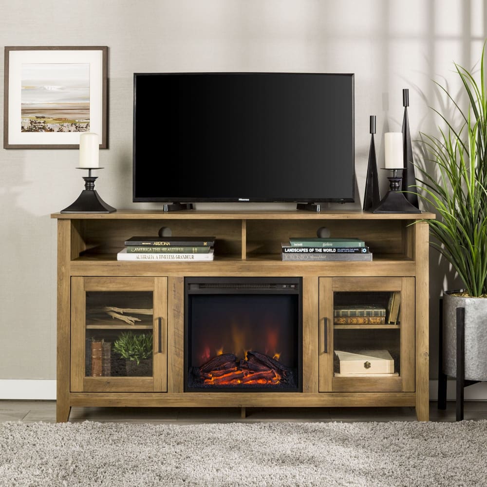 W. Trends 58 Wood Highboy Fireplace Media TV Stand Console - Rustic Oak - W. Trends