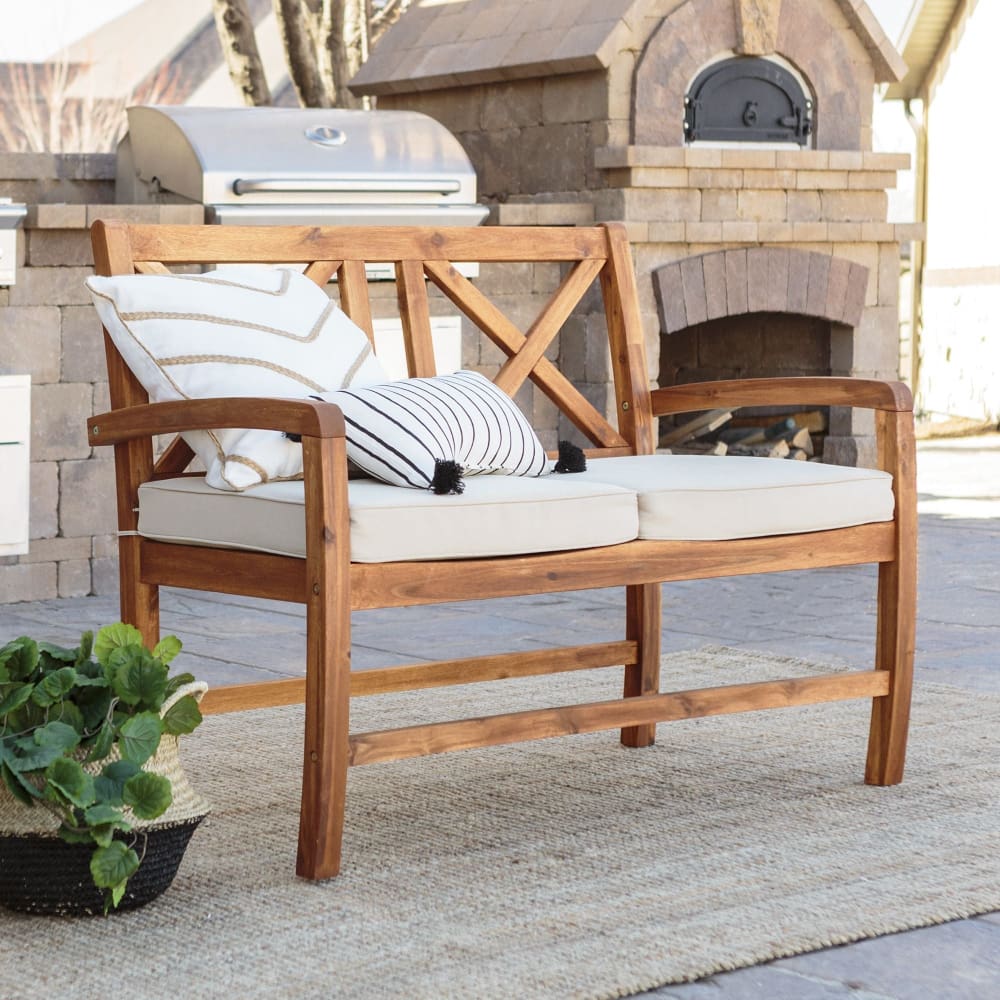 W. Trends W. Trends Acacia Wood Outdoor Love Seat with Cushions - Brown - Home/Lawn & Garden/Patio Furniture/Outdoor Benches/ - W. Trends