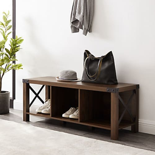 W. Trends Farmhouse Metal-X Three Cubby Entry Bench - Home/Furniture/Entryway/ - W. Trends