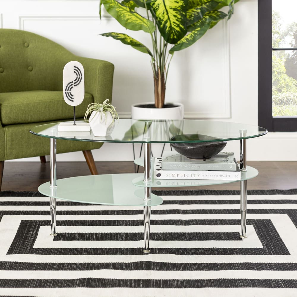 W. Trends W. Trends Multi Lower Level Glass Wave Coffee Table - Chrome - Home/Furniture/Living Room Furniture/Accent Furniture/Accent &
