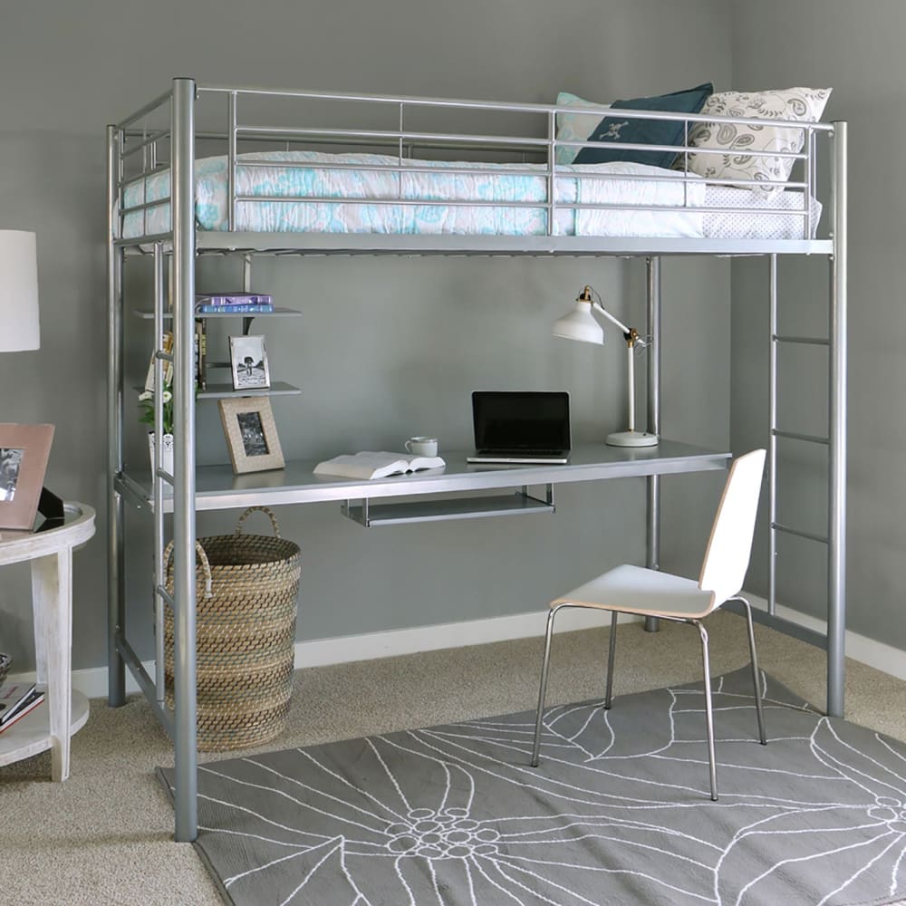 W. Trends W. Trends Sunrise Twin-Size Workstation Metal Bunk Bed - Silver - Home/Furniture/Kids’ Furniture/Bunk Beds & Lofts/ - W. Trends