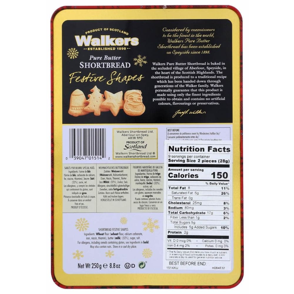 WALKERS Grocery > Snacks > Cookies WALKERS Santa Shortbread Cookies Tin, 8.8 oz