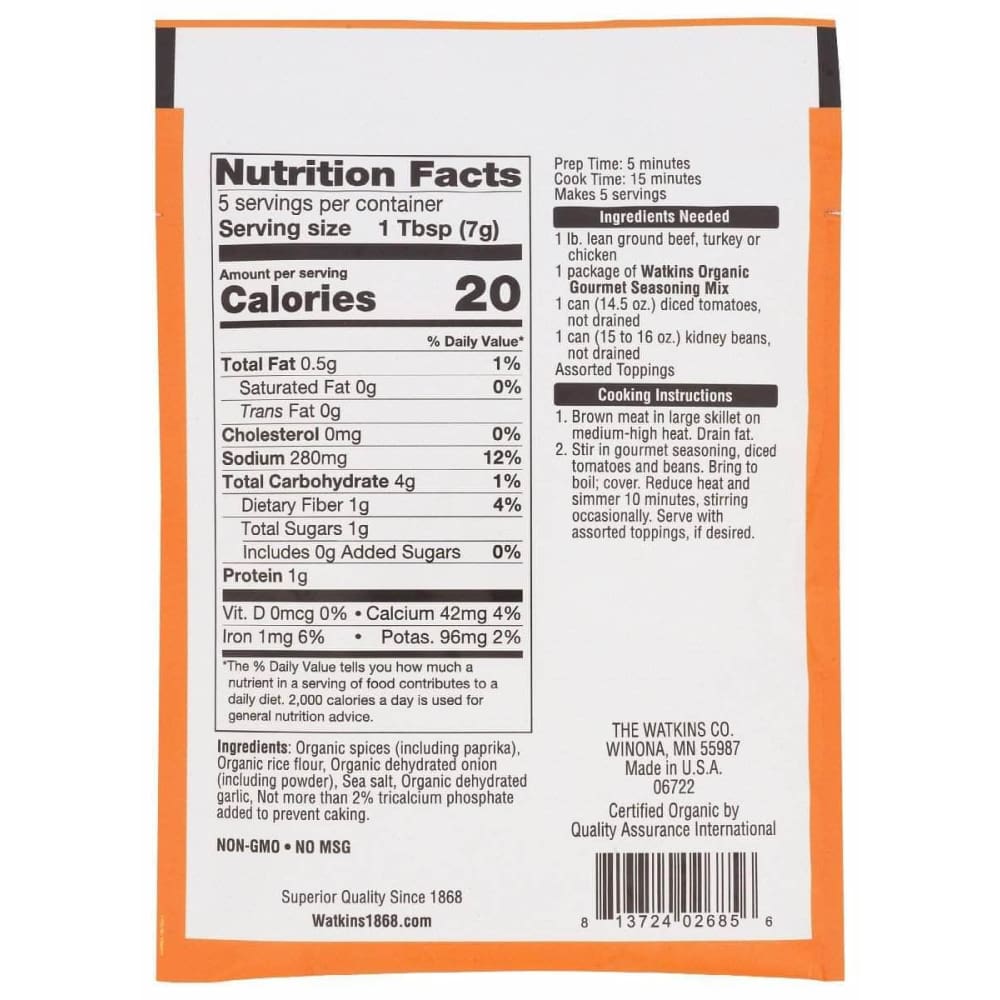 WATKINS Watkins Organic Chili Seasoning Mix, 1.25 Oz