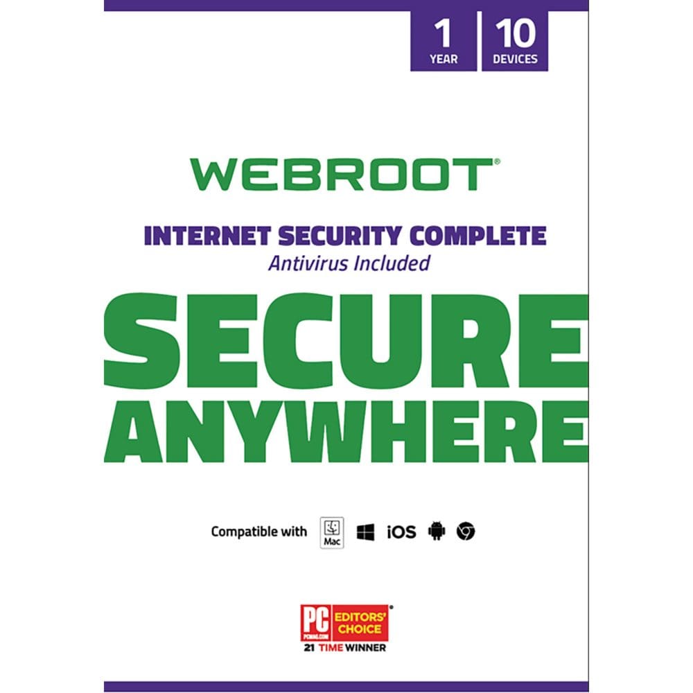 Webroot Internet Security Complete + Antivirus Software 10 Devices 1 Year PC/Mac - Computer Software - Webroot