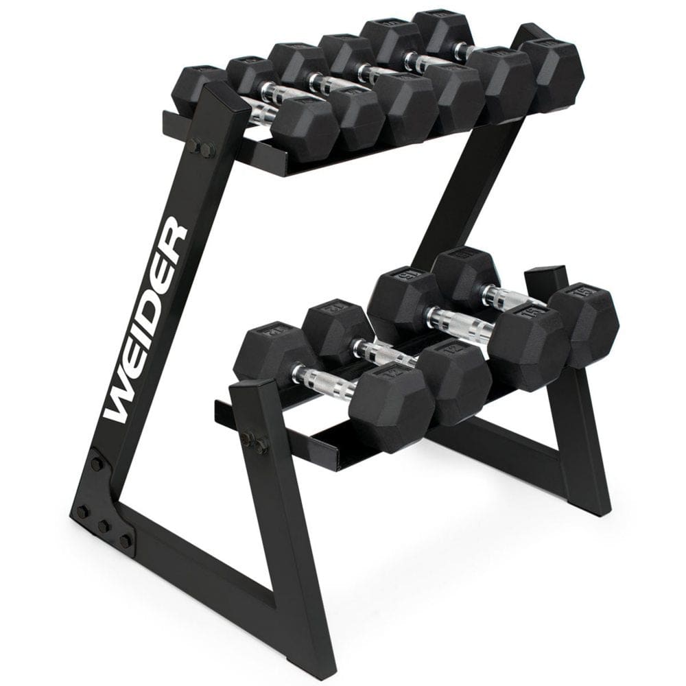 Weider 100 Lb. Dumbbell Set with 2-Tier Storage Rack - Fitness Equipment - Weider