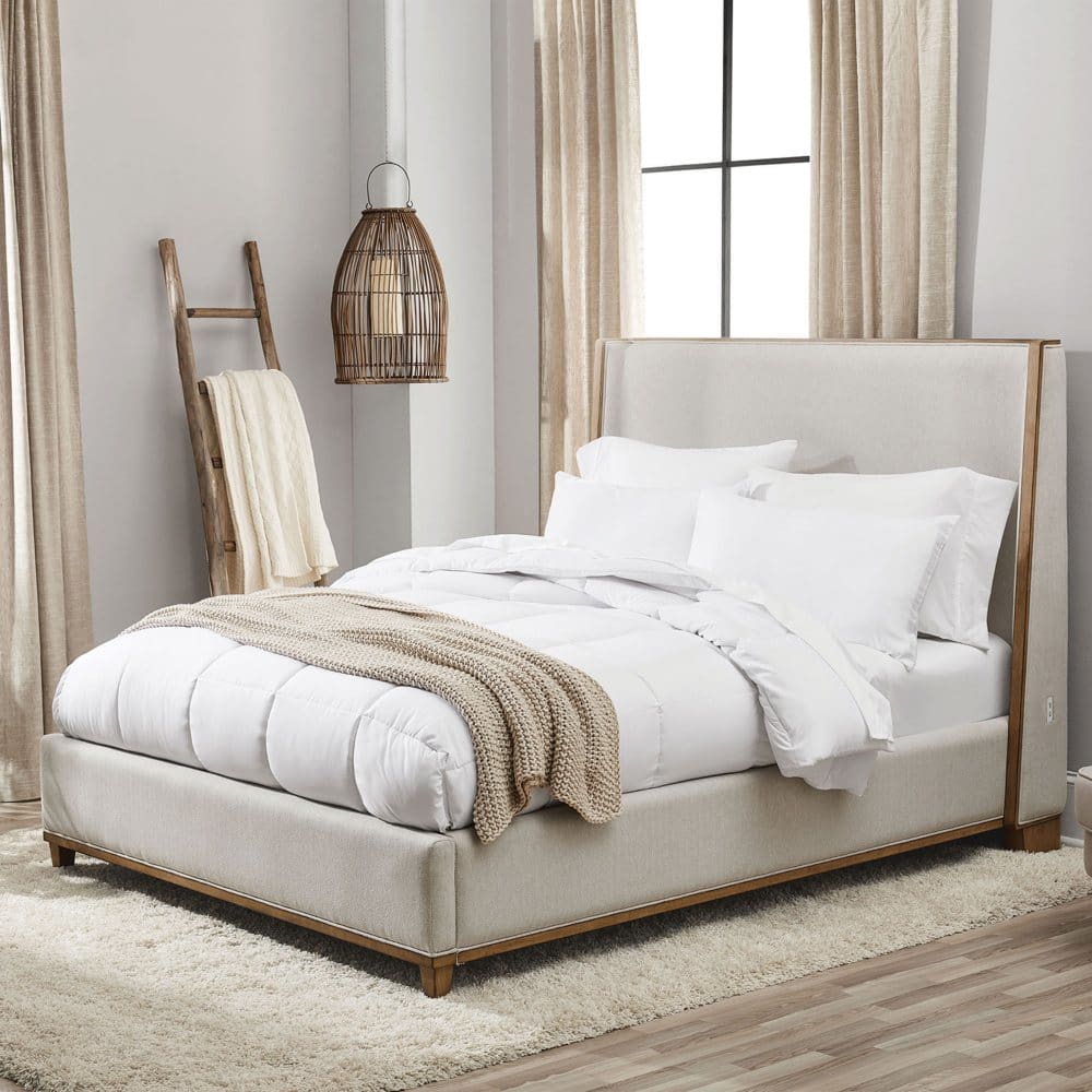 Westport Beige Fabric Upholstery and Wood Queen Size Bed Frame - Transitional - Westport