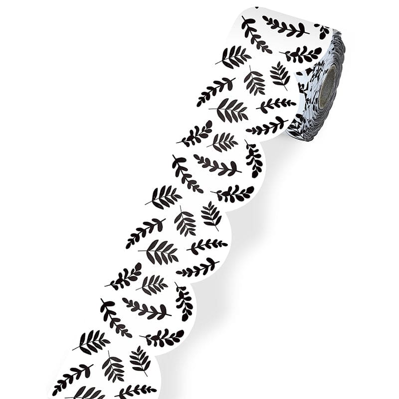 White with Blk Leaves Rolled Borders Scalloped (Pack of 6) - Border/Trimmer - Carson Dellosa Education