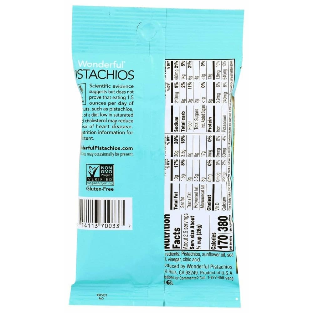 WONDERFUL PISTACHIOS Wonderful Pistachios Sea Salt Vinegar No Shell, 2.25 Oz