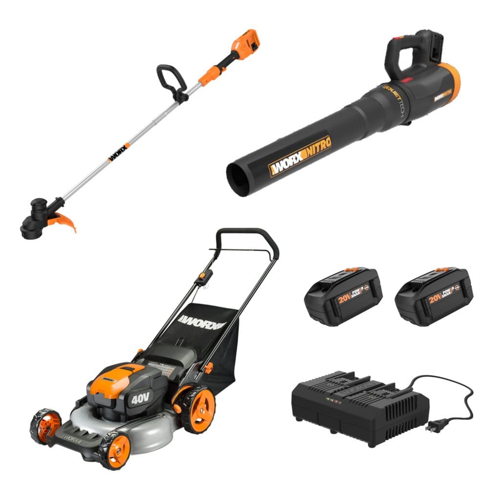 Worx 20 Push Mower 13 String Trimmer Quiet Tech Blower Combo Kit - Lawn Mowers - ShelHealth