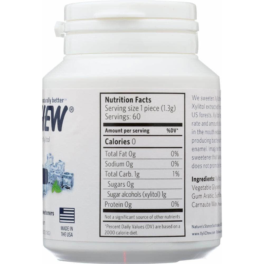 XYLICHEW Xylichew Sugar Free Chewing Gum Ice Mint Jar, 60 Pc