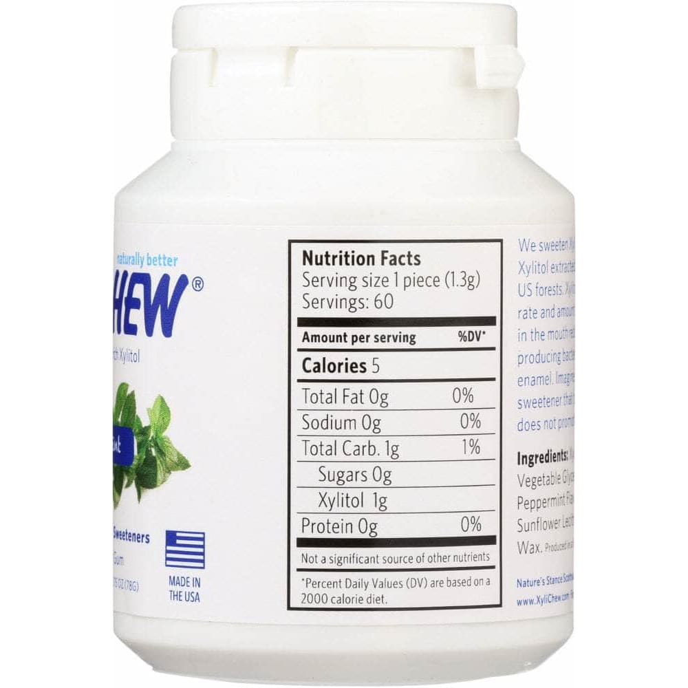 Xylichew Xylichew Sugar Free Chewing Gum Peppermint Jar, 60 pc