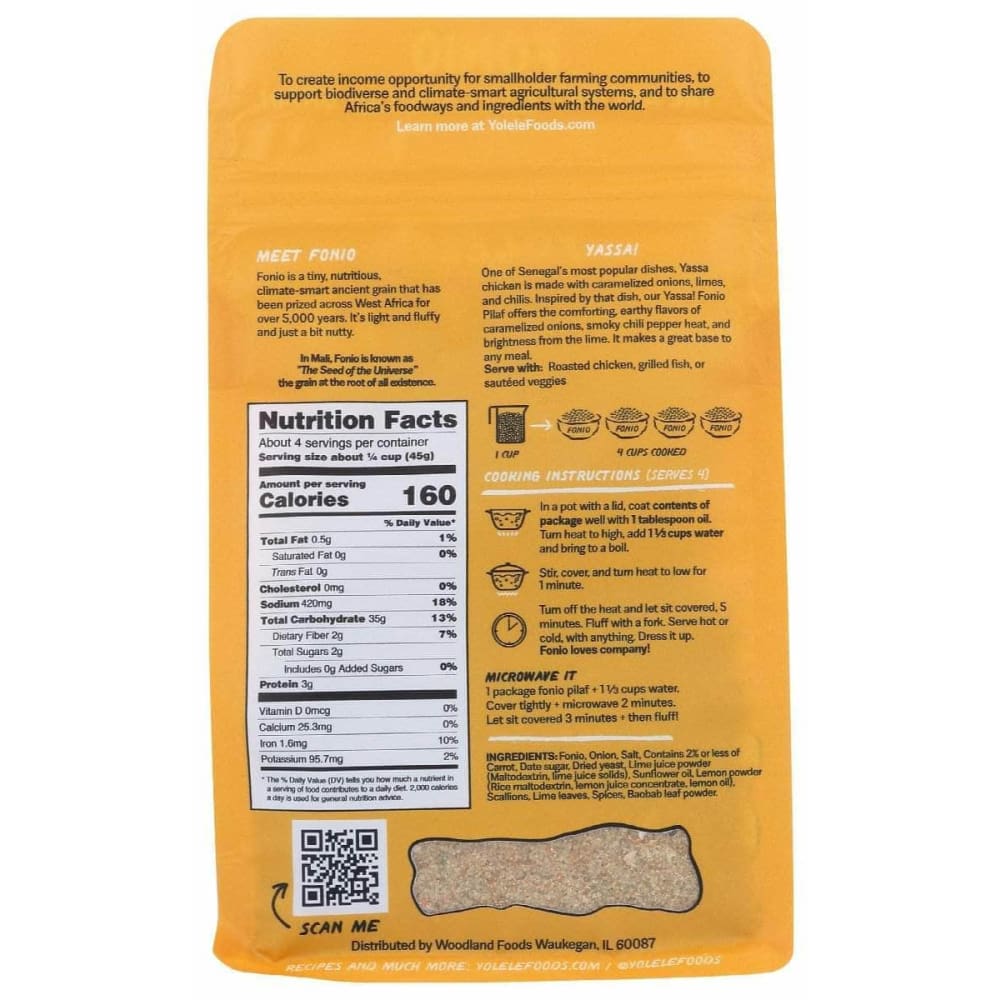 YOLELE Yolele Yassa Fonio Pilaf Onion Lime Chili, 7 Oz