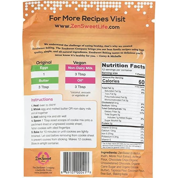 ZENSWEET Grocery > Cooking & Baking > Flours ZENSWEET: Chocolate Chip Cookie Mix, 9 oz