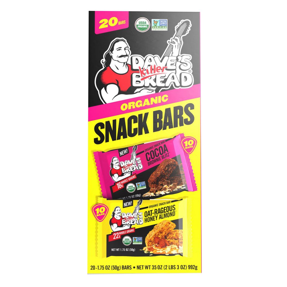 Dave's Killer Bread Organic Snack Bars, Cocoa Brownie Blitz and Oat-Rageous Honey Almond (20 ct.)