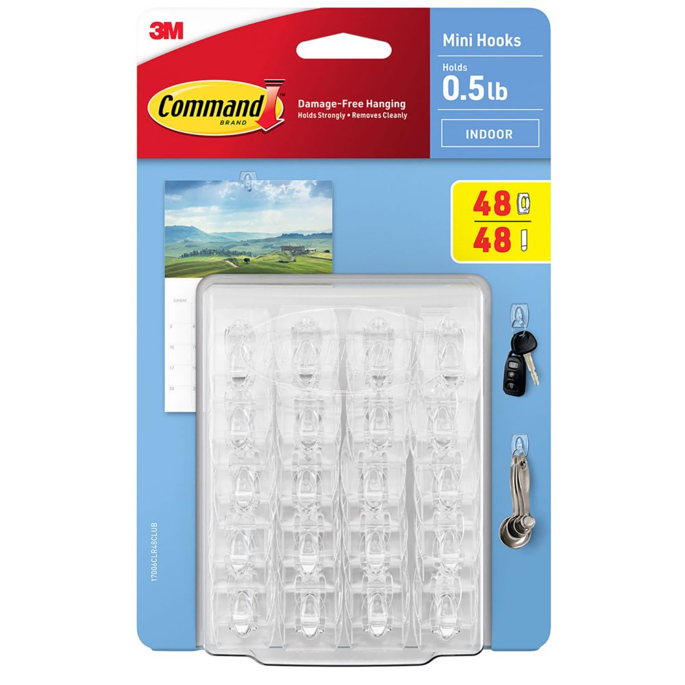 Command Mini Wall Hooks, Clear (48 Hooks + 48 Command Strips)