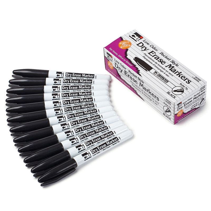 12Ct Black Bullet Tip Dry Erase Markers Pocket Style (Pack of 8) - Markers - Charles Leonard