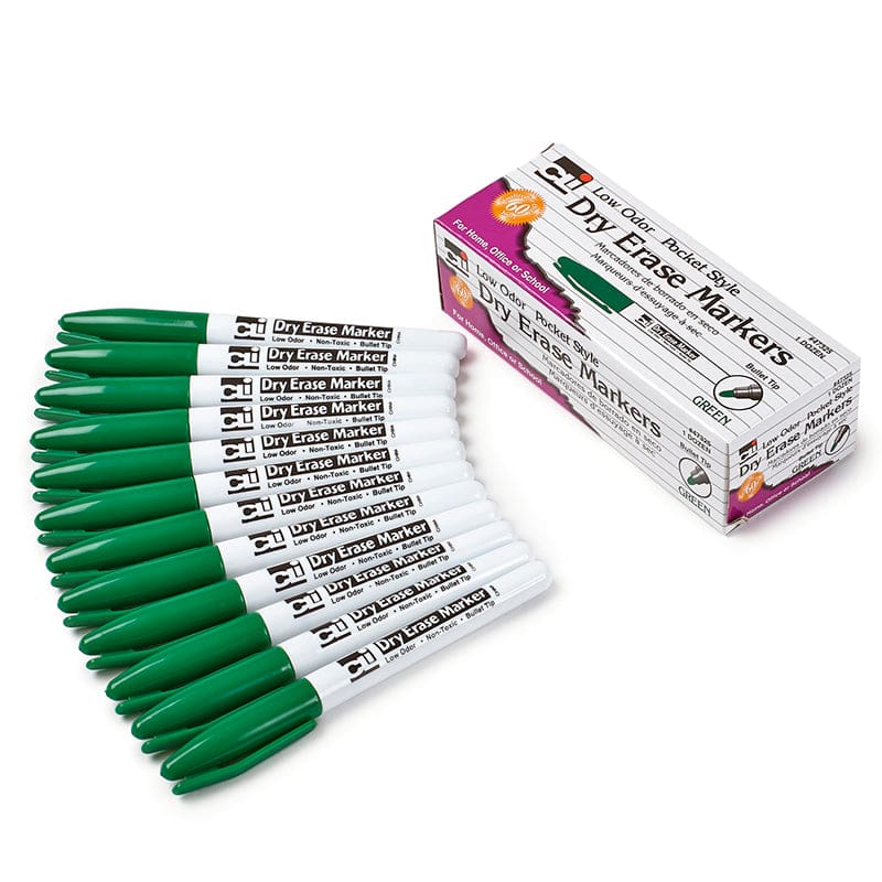 12Ct Green Bullet Tip Dry Erase Markers Pocket Style (Pack of 8) - Markers - Charles Leonard