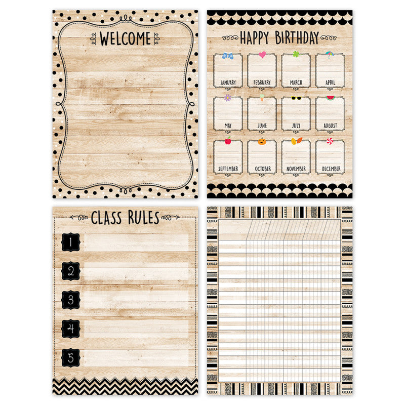 Black White & Wood Class 4 Chart Pk Core Decor (Pack of 2)