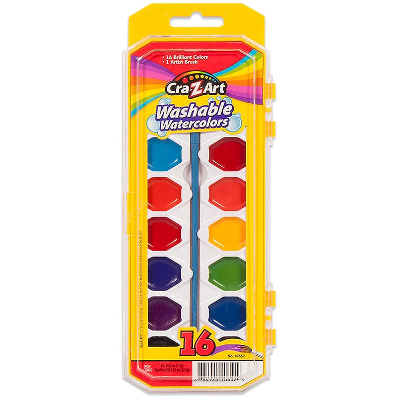 16Ct Washable Watercolors with Brush Peggable Tray (Pack of 12) - Paint - Cra-z-art