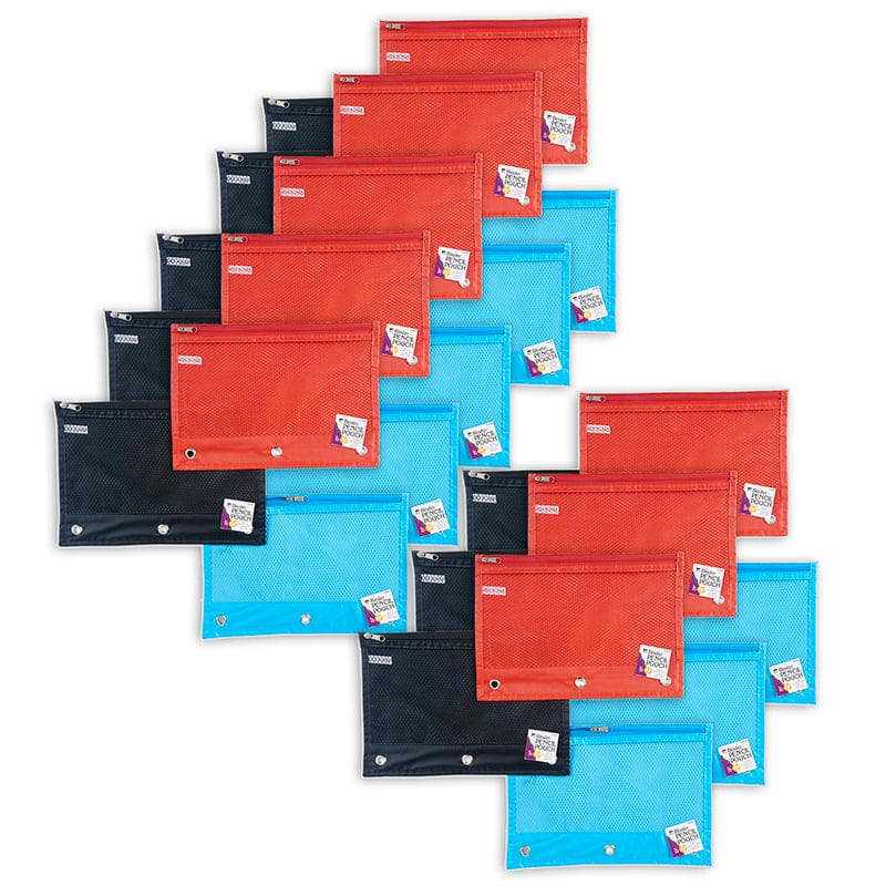 24St Assted Pencil Pouch 1 Pocket Colors Mesh Front - Pencils & Accessories - Charles Leonard