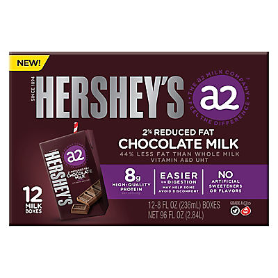 Hershey's a2 Milk Chocolate Aseptic Milk, 12 ct./8 oz.