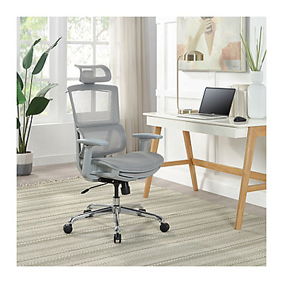 Berkley Jensen Ergonomic Mesh Office Chair With Headrest and Footrest - Gray