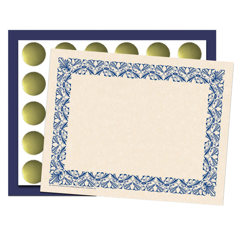 Blue Border Paper Folders Gold Seal