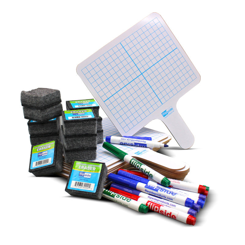 12Ct Rect Graph Dry Erase Paddle 2Sided with Pen & Eraser Classpack
