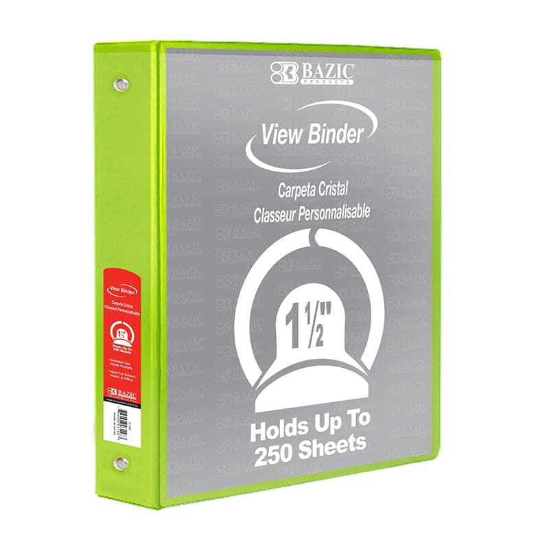 3Ring Binder with Pockts 1.5In Lime Green (Pack of 8) - Folders - Bazic Products