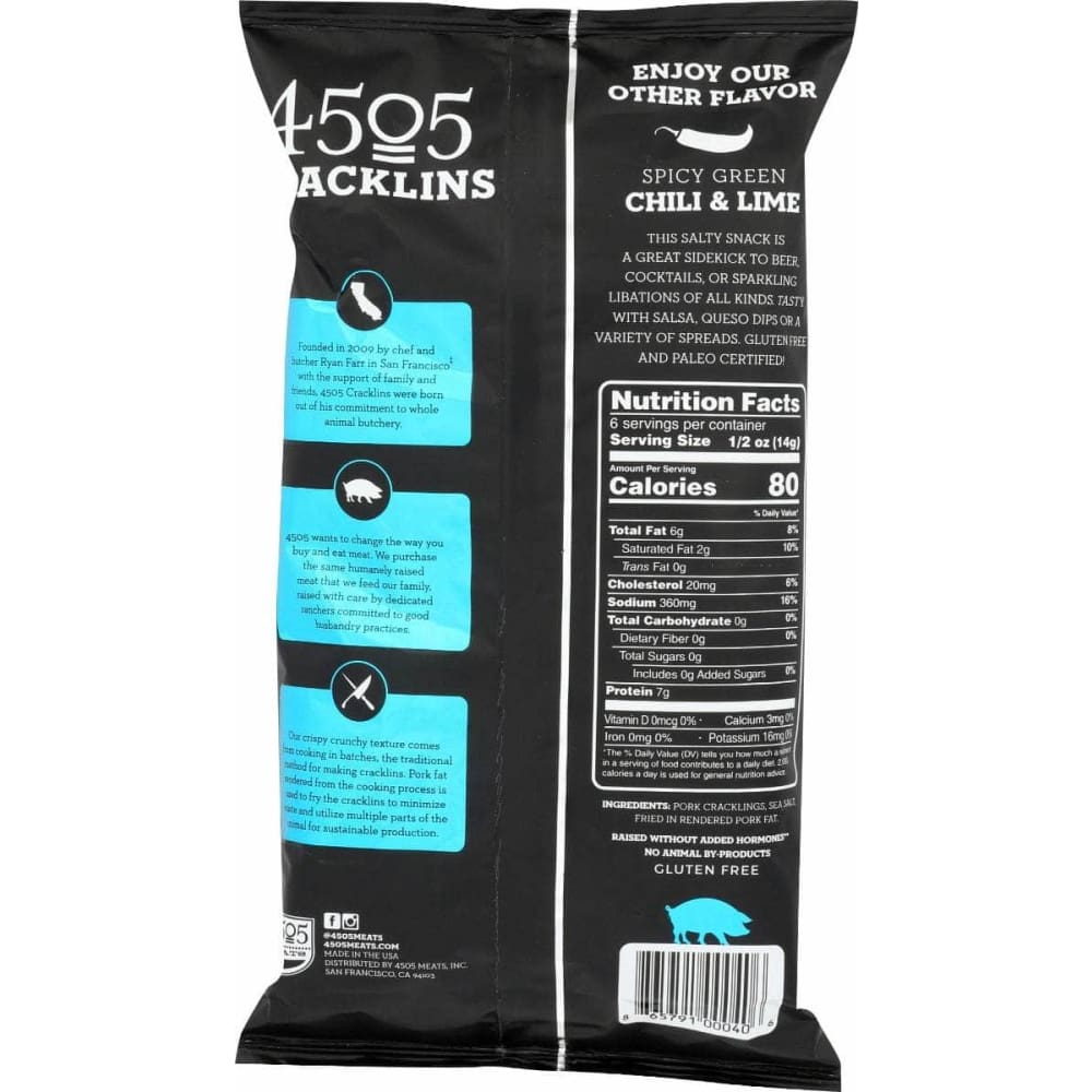 4505 MEATS 4505 Meats Cracklins Sea Salt Fried Pork Curly Qs, 3 Oz