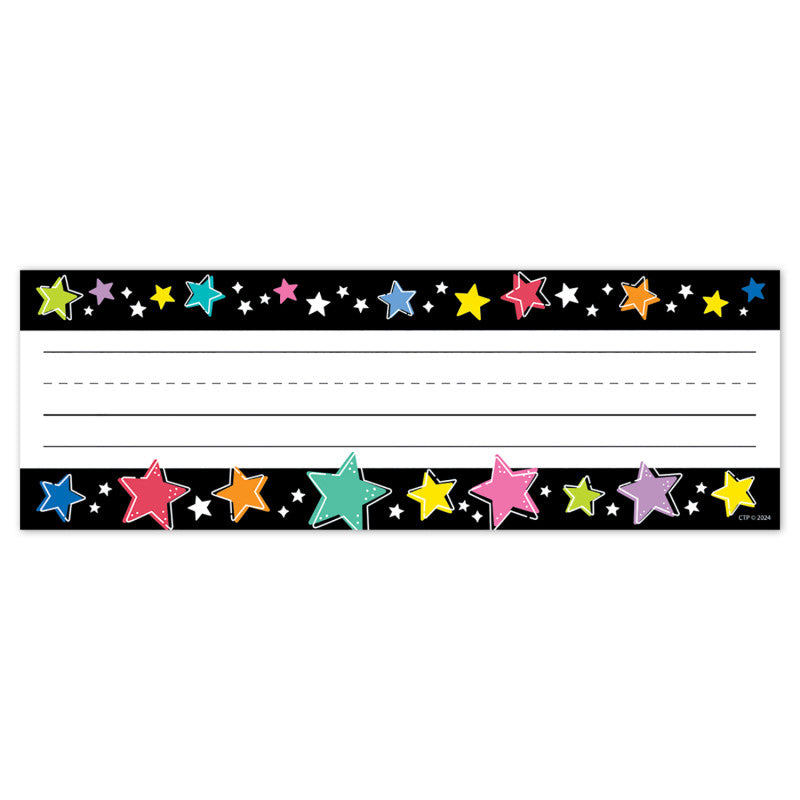 Colorful Stars On Black Name Plates Star Bright (Pack of 8)