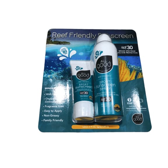 All Good Sport Sunscreen Combo Pack - 30 SPF 3 oz. Lotion & 30 SPF 6 oz. Spray - ShelHealth.Com