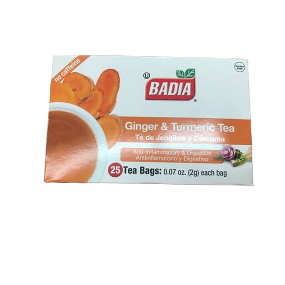 Badia Ginger & Turmeric Tea, 25 Count - ShelHealth.Com