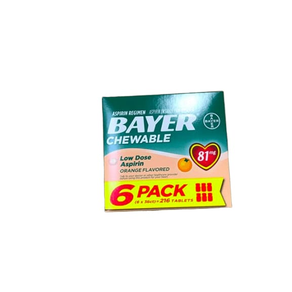 Bayer Aspirin Regimen Chewable Orange Flavored Aspirin, 216 ct. - ShelHealth.Com