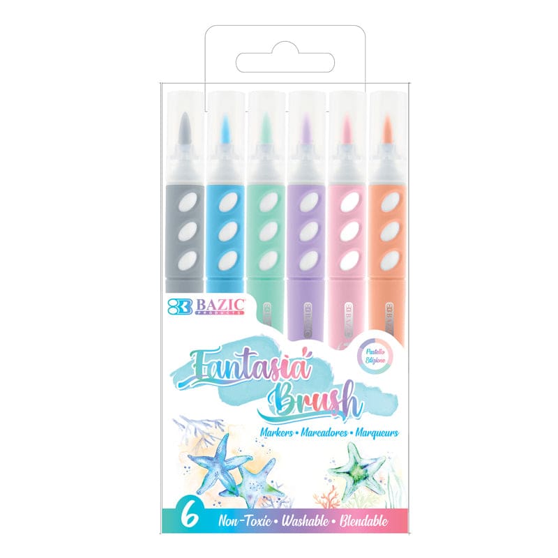 Bazic 6 Pastel Colors Brush Markers (Pack of 12) - Markers - Bazic Products