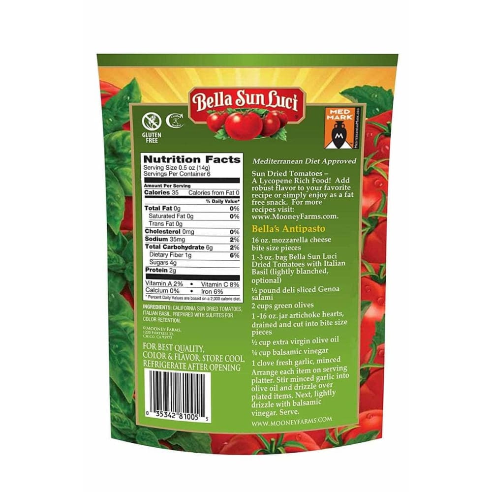 BELLA SUN LUCI Grocery > Cooking & Baking BELLA SUN LUCI: Sun Dried Tomatoes With Italian Basil Julienne Cut, 3 oz