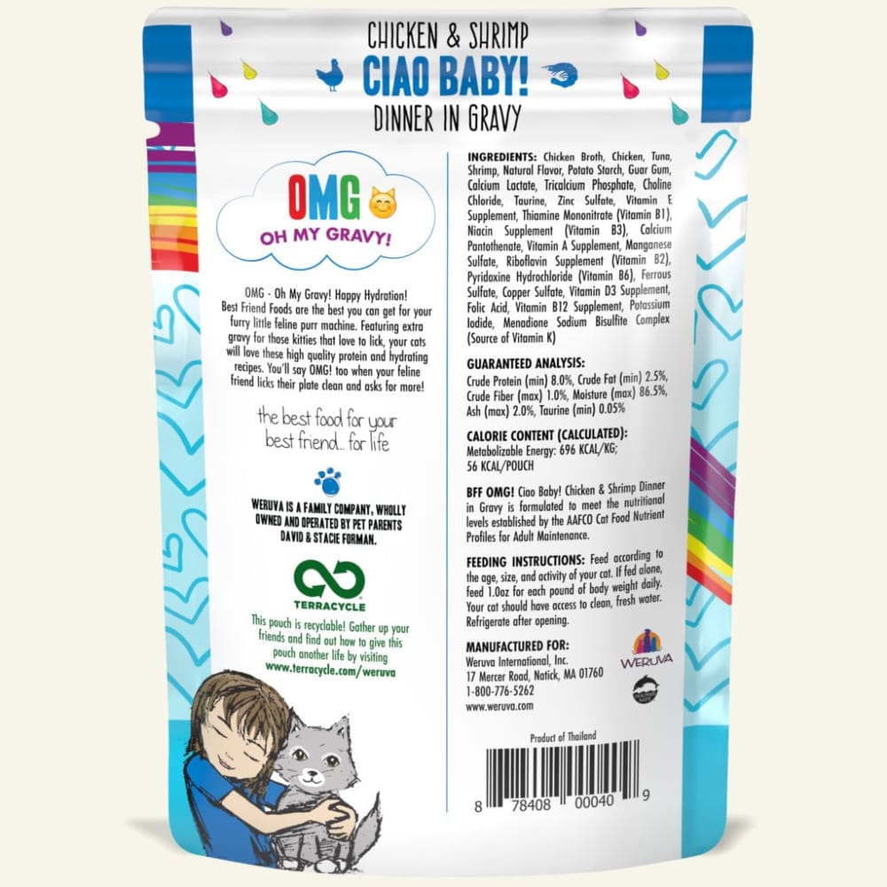 BFF Cat Ciao Baby! Omg Chicken and Shrimp Dinner in Gravy 2.8oz. Pouch (Case Of 12) - Pet Supplies - BFF