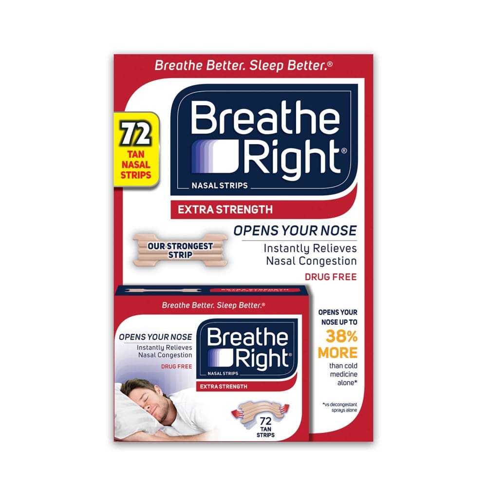Breathe Right Nasal Strips Extra Strength Tan Help Stop Snoring For Sensitive Skin (72 ct.) - Allergy & Sinus - Breathe Right